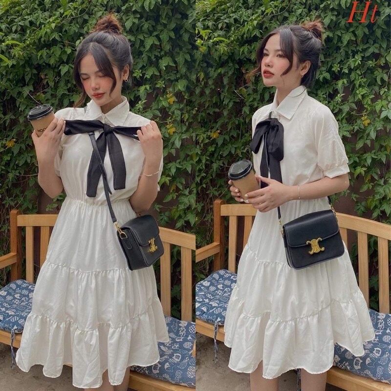 Váy Xoè Ba Tầng Nơ Cổ Tiểu Thư
