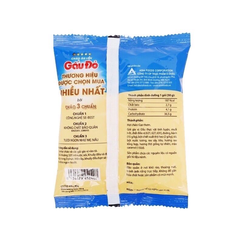 COMBO 5 gói cháo gấu đỏ thịt bằm 50g