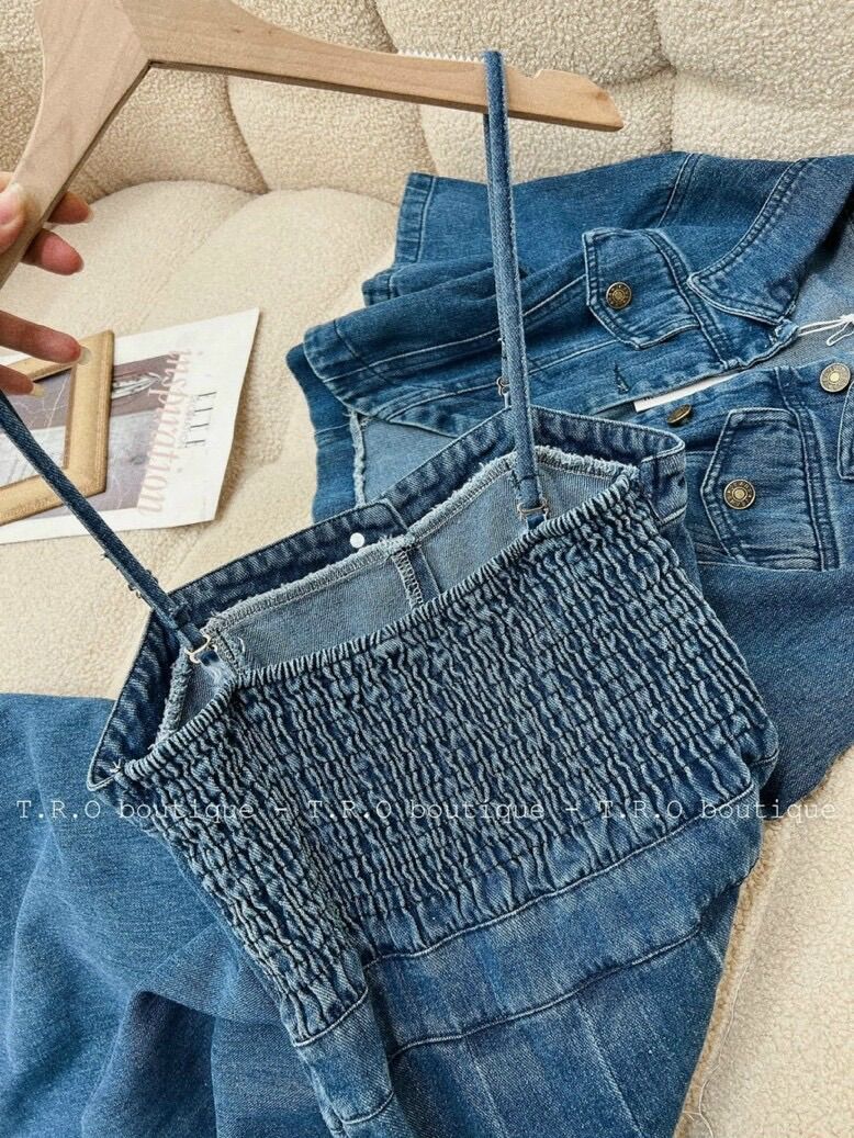 (SHOP BIGSIZE NỮ 50KG ĐẾN 90KG)  set đầm 2 dây jean