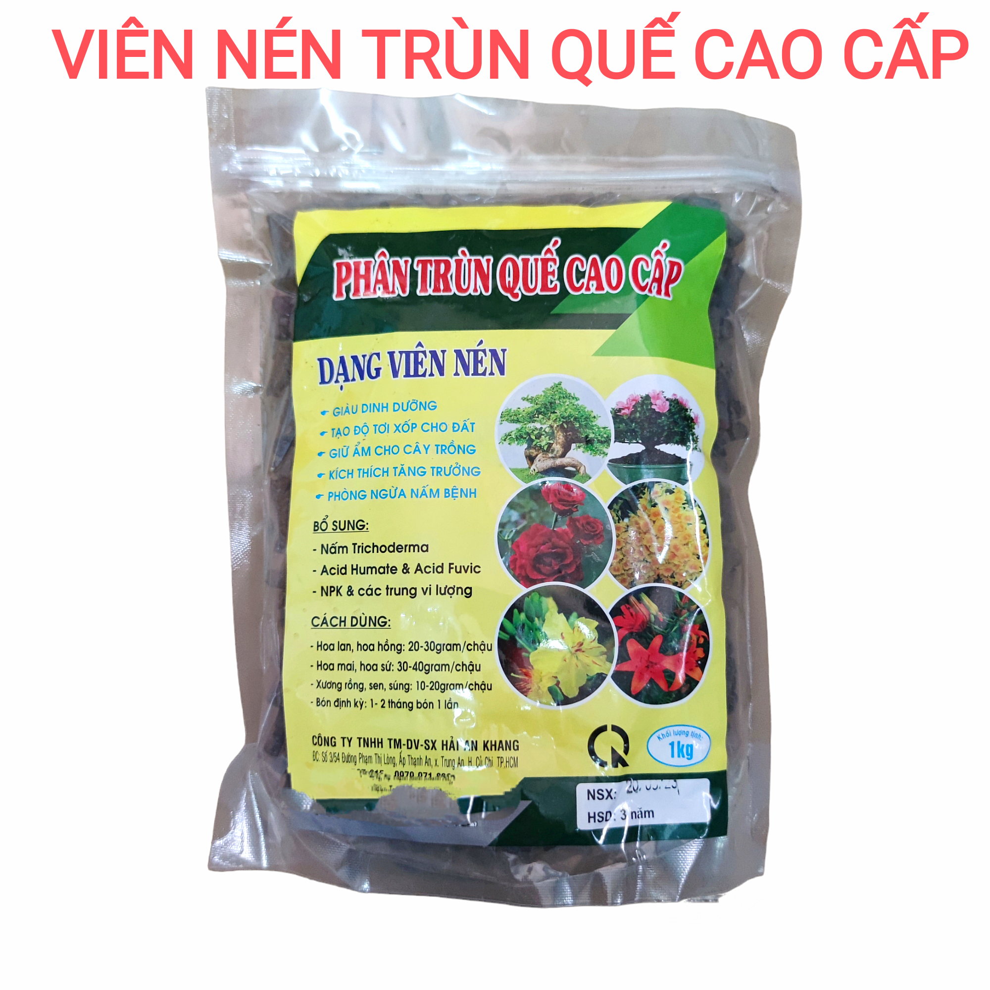 Phân trùn quế viên nén - túi 1 ký rất tốt cho mọi cây trồng
