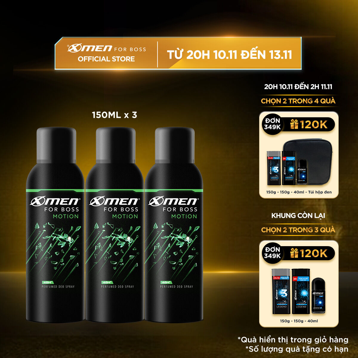 Combo 3 Xịt khử mùi X-Men for Boss Motion 150ml/chai