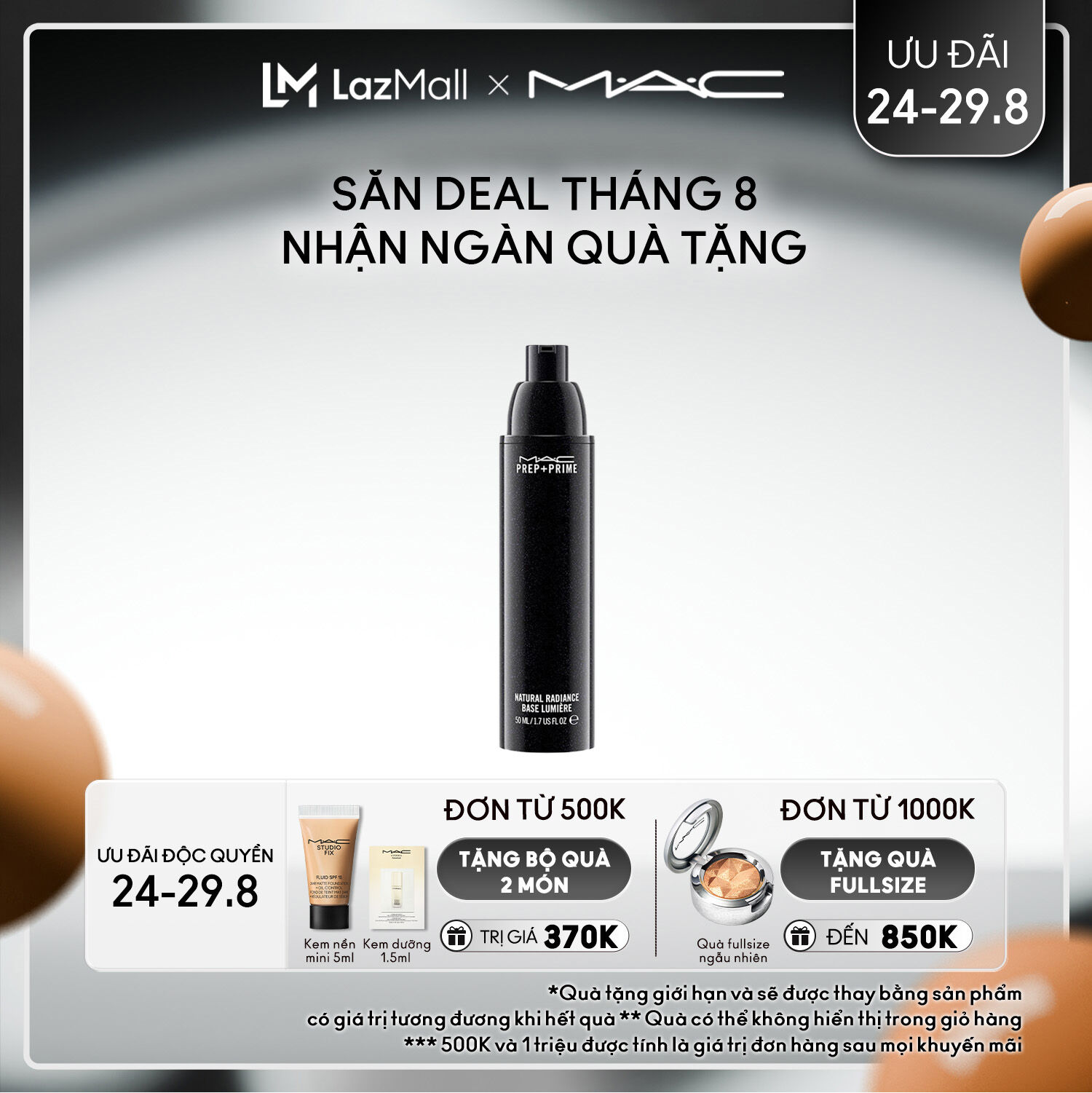 [ƯU ĐÃI 24-29.8] Kem lót nuôi dưỡng cấp ẩm và kiểm soát dầu hiệu quả MAC Prep + Prime Natural Radiance 50ml - RADIANT YELLOW