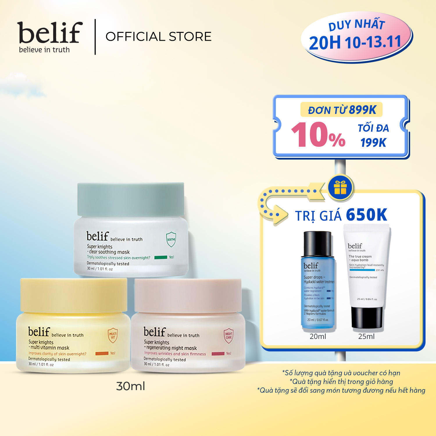 Bộ 3 mặt nạ best-seller belif Super Knights Discovery Kit Set (3x30ml)