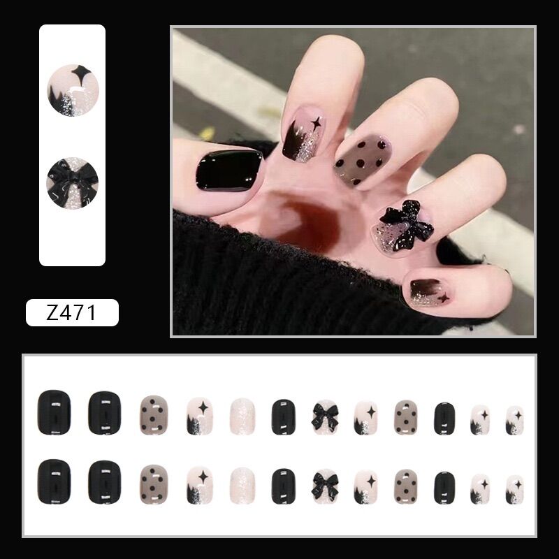 Bộ 24 móng tay giả n825 đính đá nơ