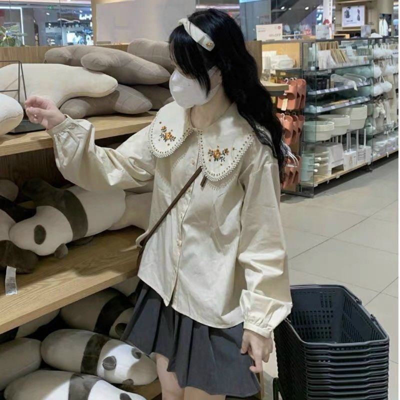 áo sơ mi nhung cổ sen thêu hoa hàn quốc