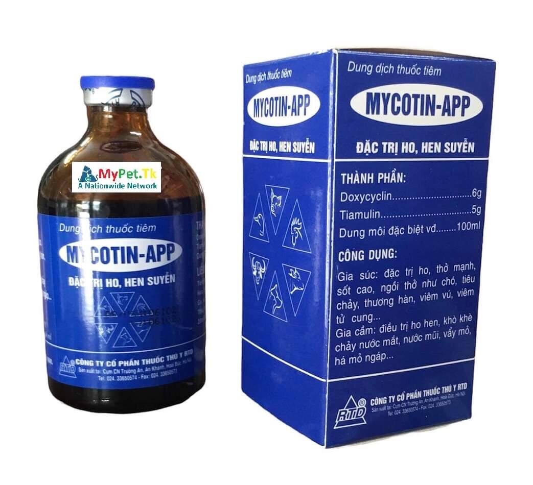 Thuoc thu y Mycotin - APP RTD - Viêm Phổi Dính Sườn, Ngồi Thở Như Chó, Ho, Khò Khè Cho Heo Bò Gà Vịt Ngan Ngỗng Thỏ Dê