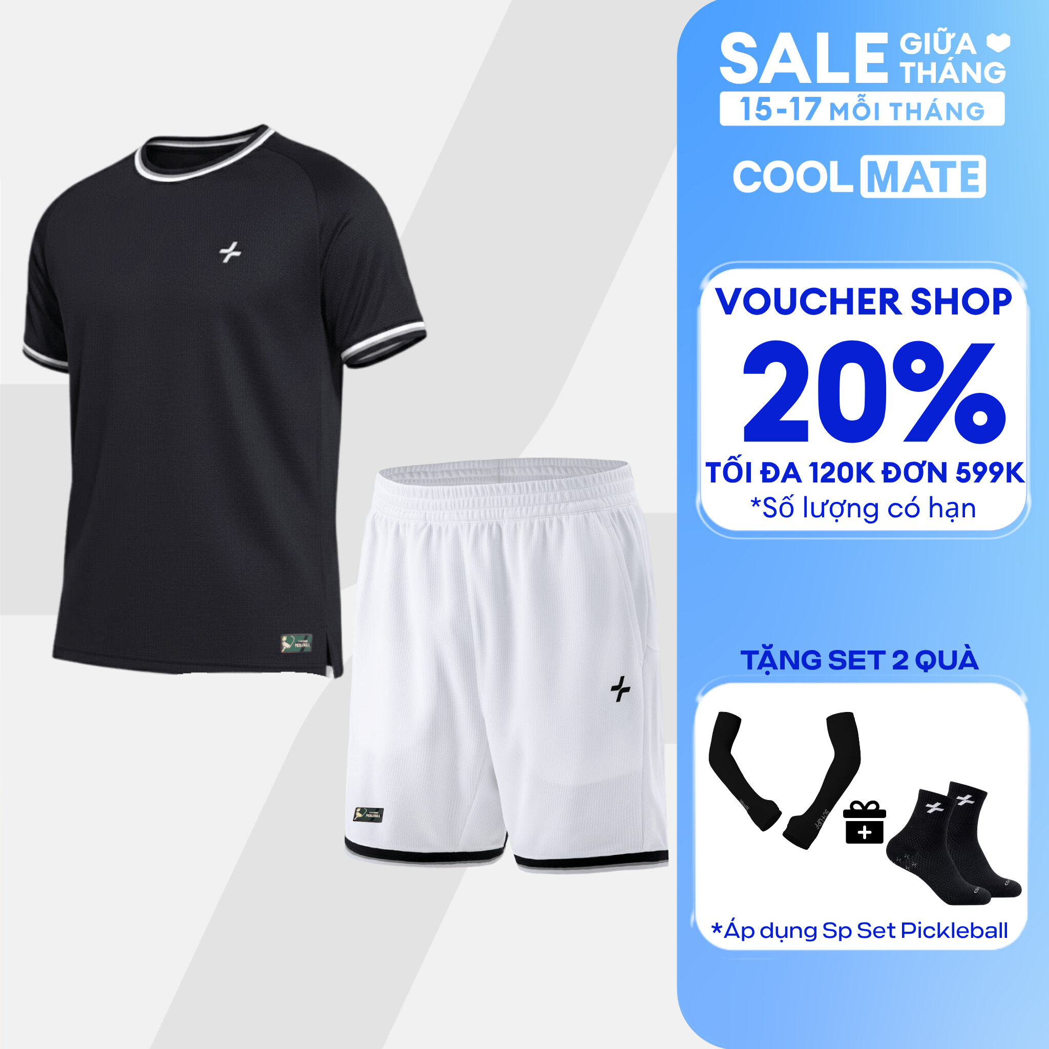 [TẶNG SET 2 QUÀ]Set đồ bộ thể thao nam Pickleball Áo thun Dink shot cổ tròn và Quần short Essentials Nhanh khô,Thoáng Khí,Thấm hút Coolmate