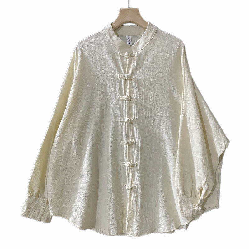 Bộ Đồ Trà Phong Cách Trung Hoa Mới Bằng Vải Lanh Cotton Pure Color Cổ Đứng Tay Thường Không Có Thương Hiệu Quần Áo Nữ