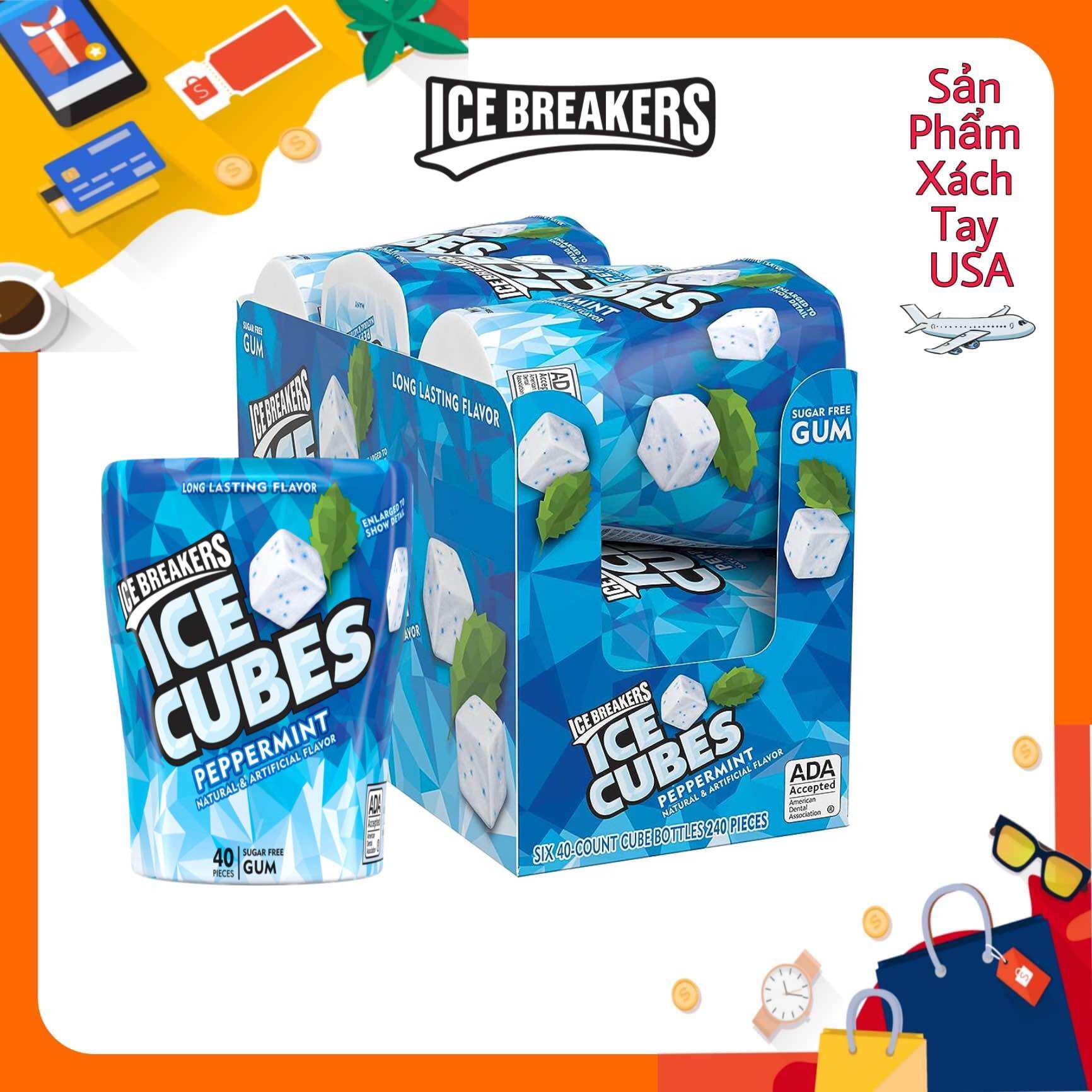 HÀNG MỸ CHÍNH HÃNG Kẹo cao su không đường ICE BREAKERS Ice Cubes Bạc hà, 1