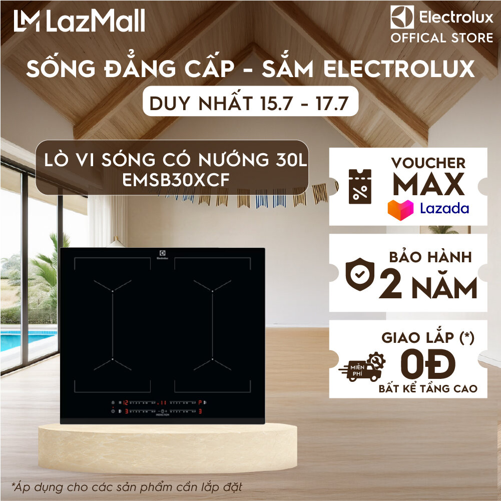 Lò Vi Sóng Âm Electrolux EMSB30XCF 30L, Kích Thước 594x389x416mm, Màu Đen/Bạc Xám