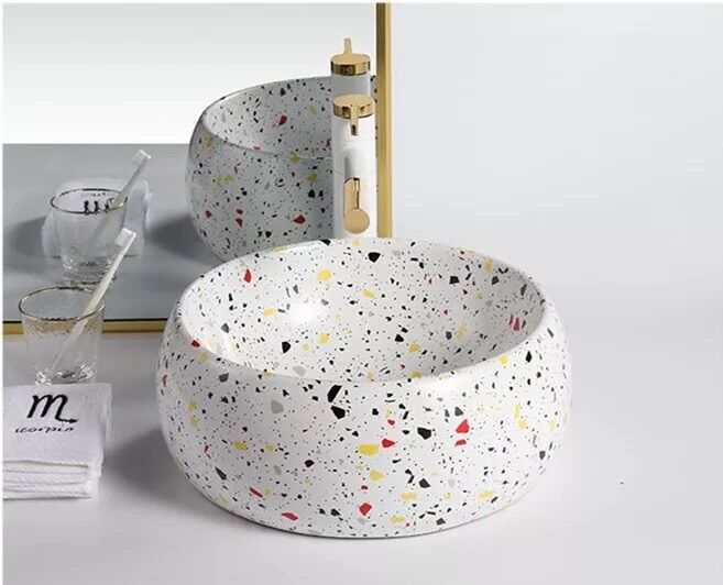 Lavabo nghệ thuật chấm bi kiểu đá mài đặt bàn