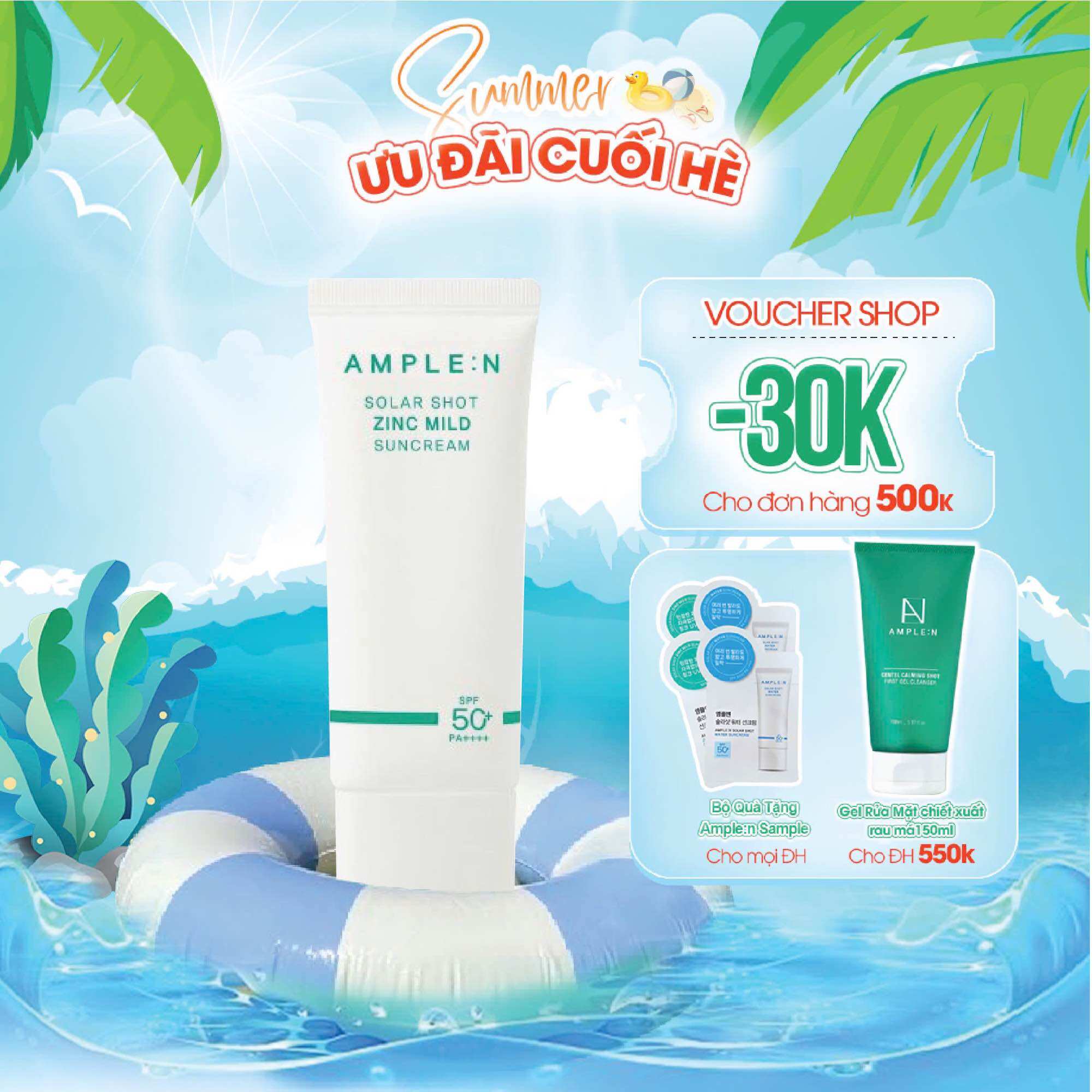 Kem chống nắng làm dịu da ample:n solar shot zinc mild suncream 40ml