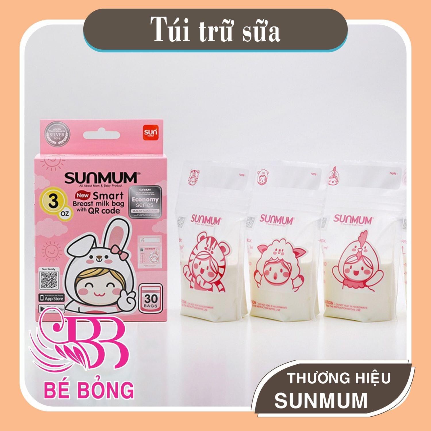 Túi trữ sữa Sunmum chính hãng an toàn tiện lợi với dung tích 100ml