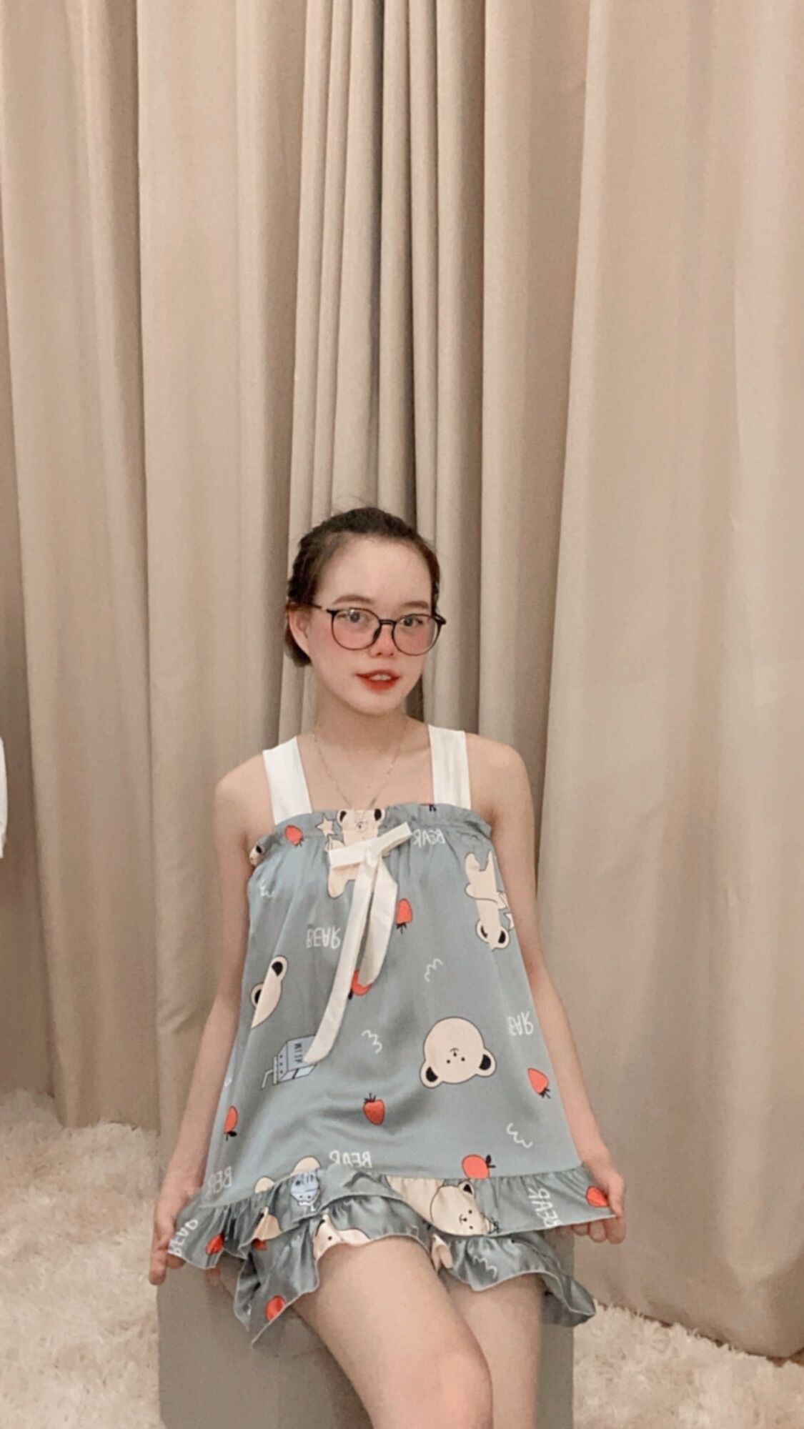[ Ảnh Thật ] Bộ Hai Dây Lụa satin Hình cute