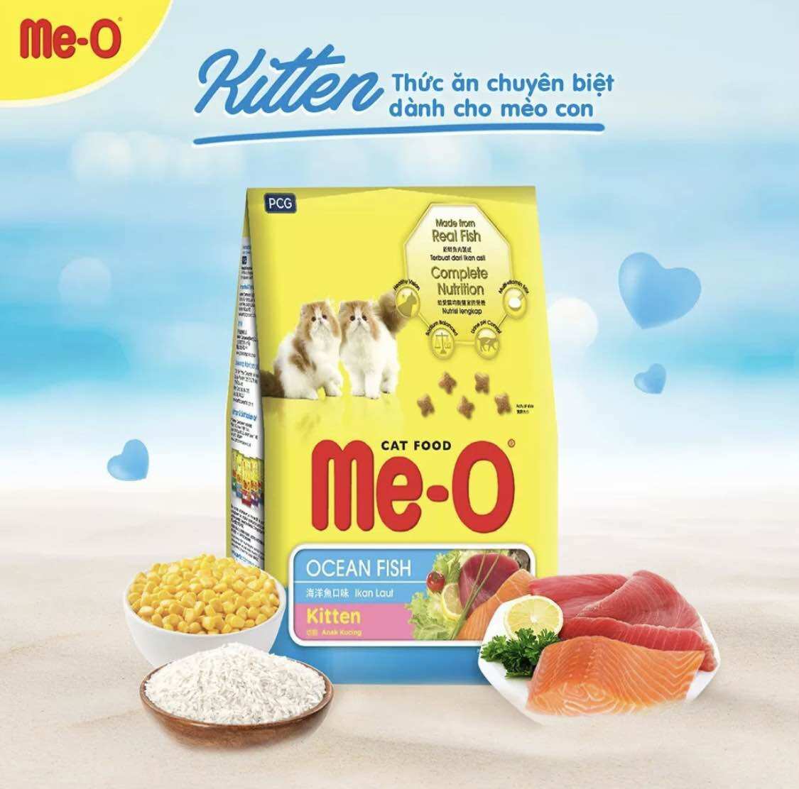 Thức ăn cho mèo con hạt me-o kitten 400g vị cá biển