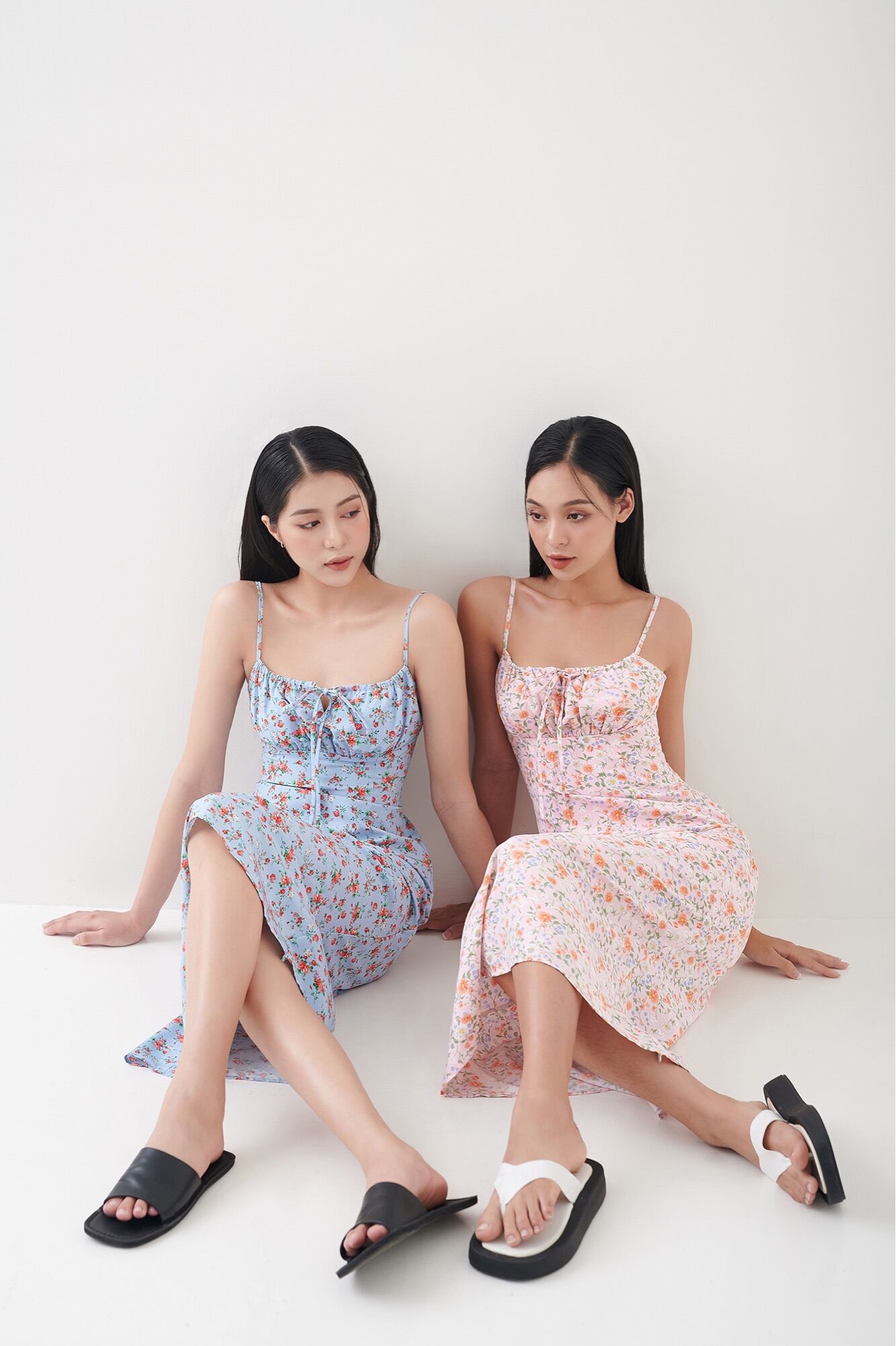 AMEGON Đầm lụa hoa nhí rút ngực FLEUR DRESS