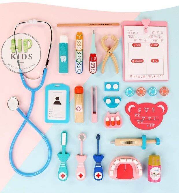 [ Hàng loại 1] Đồ chơi nhập vai bác sỉ bằng gỗ 36 chi tiết, tai nghe có thể nghe được nhịp tim.