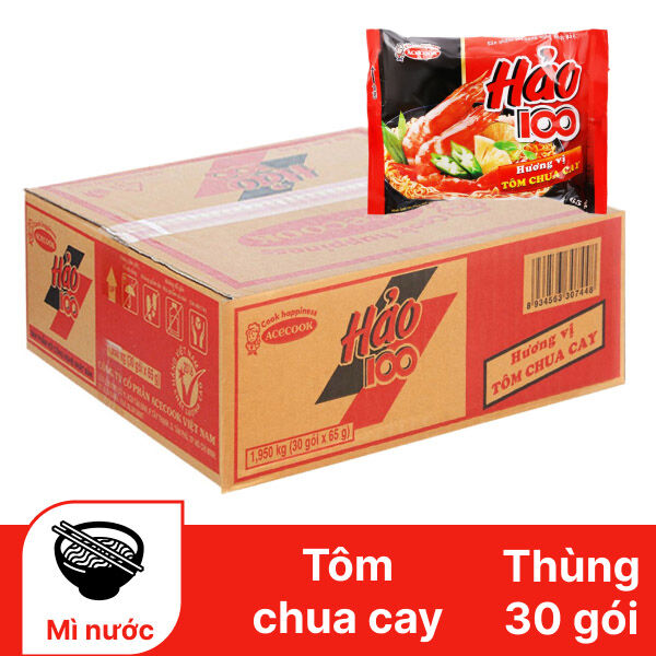 1 thùng mì hảo 100 tôm chua cay 30 gói x 65g