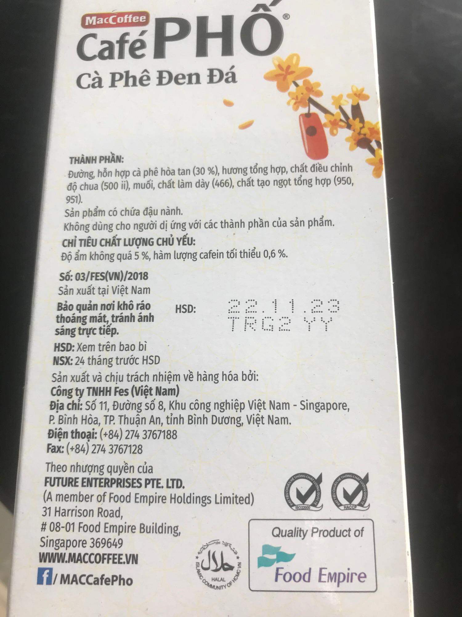 Cafe Phố Cà phê đen đá 160g[ 10 gói x 16g]