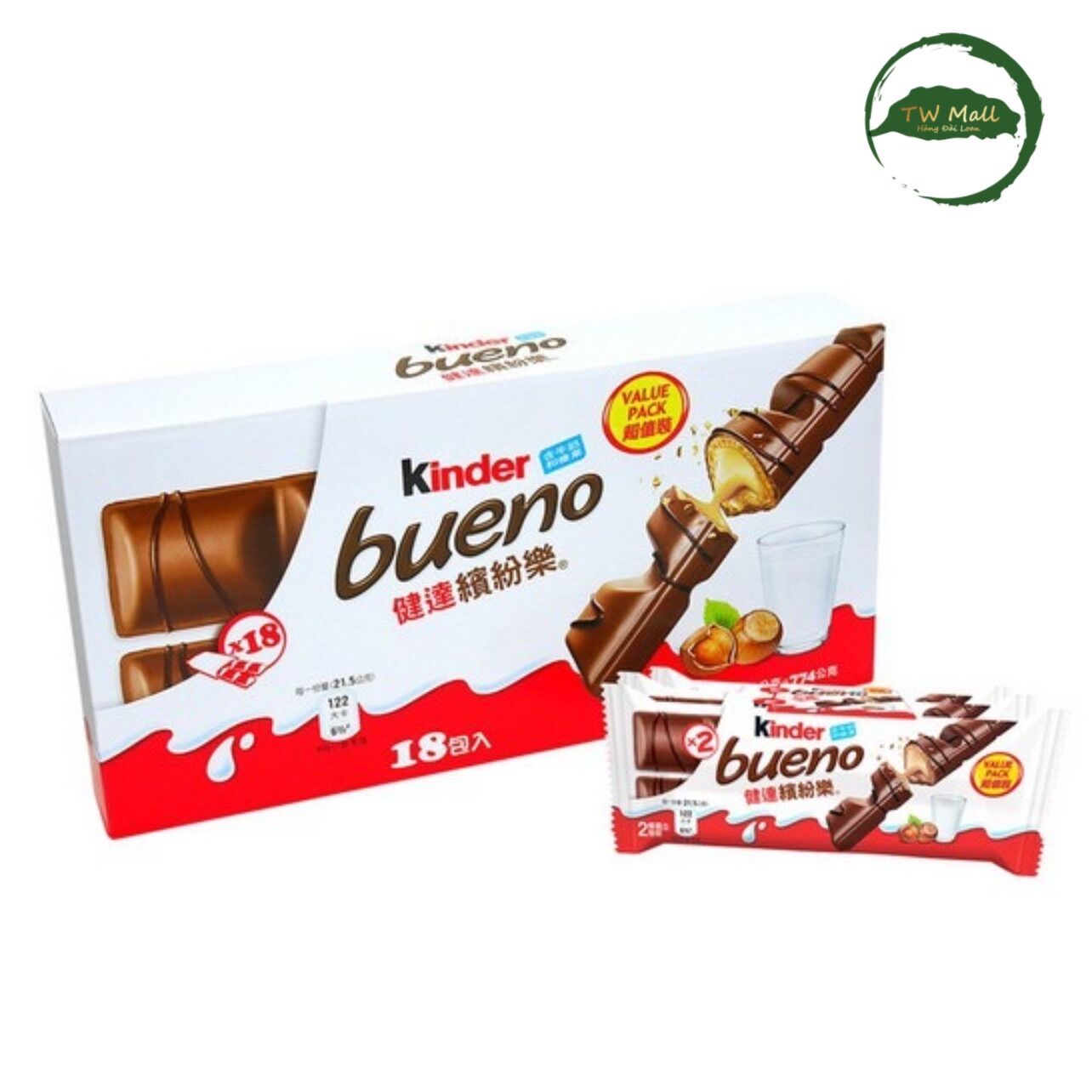 Bánh socola nhân hạt dẻ kinder bueno 18 gói x 43g - tw mall