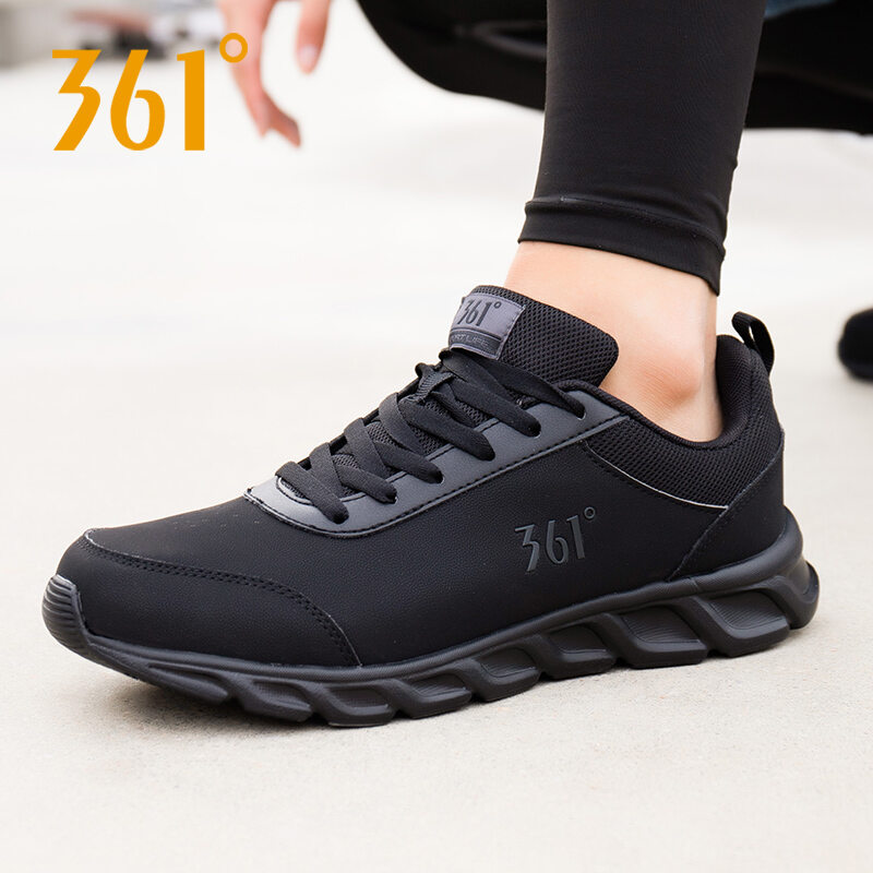 361 Men's Sneakers Summer Leather Casual Shoes 361 Degrees Genuine Men's Black plus Size Breathable Running Shoes