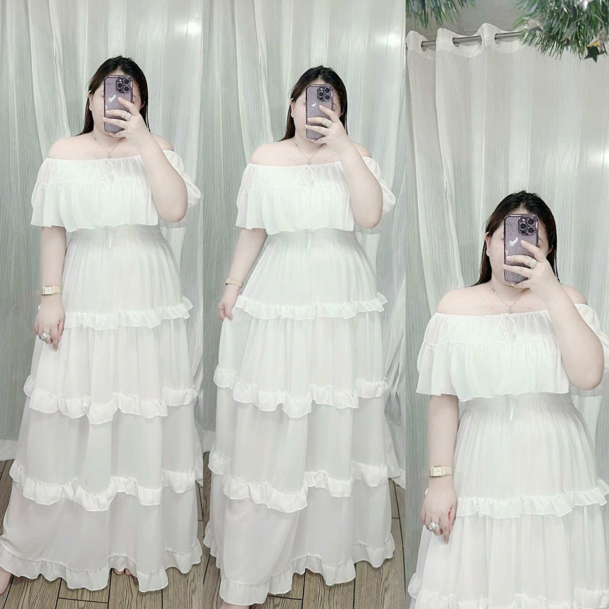[Bigsize 60-90kg] Đầm maxi trễ vai bèo