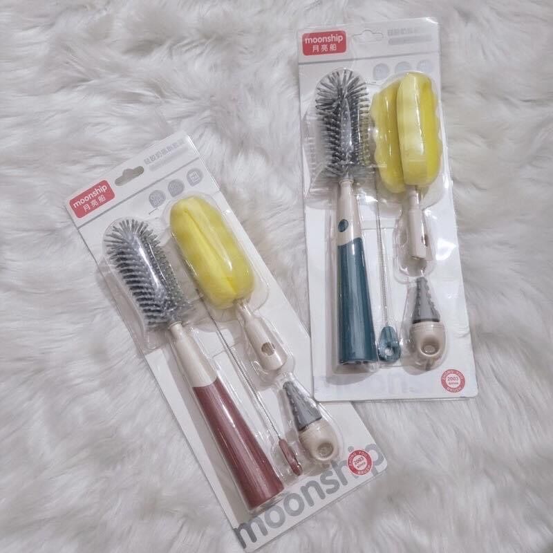 Bộ Cọ Bình Sữa  Silicon Cao Cấp Moonship 4 Chi Tiết