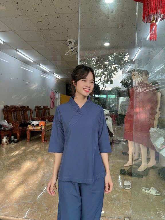 Đồ Lam Đi Chùa _ Mẫu 1 nút không thêu ( vãi kate )