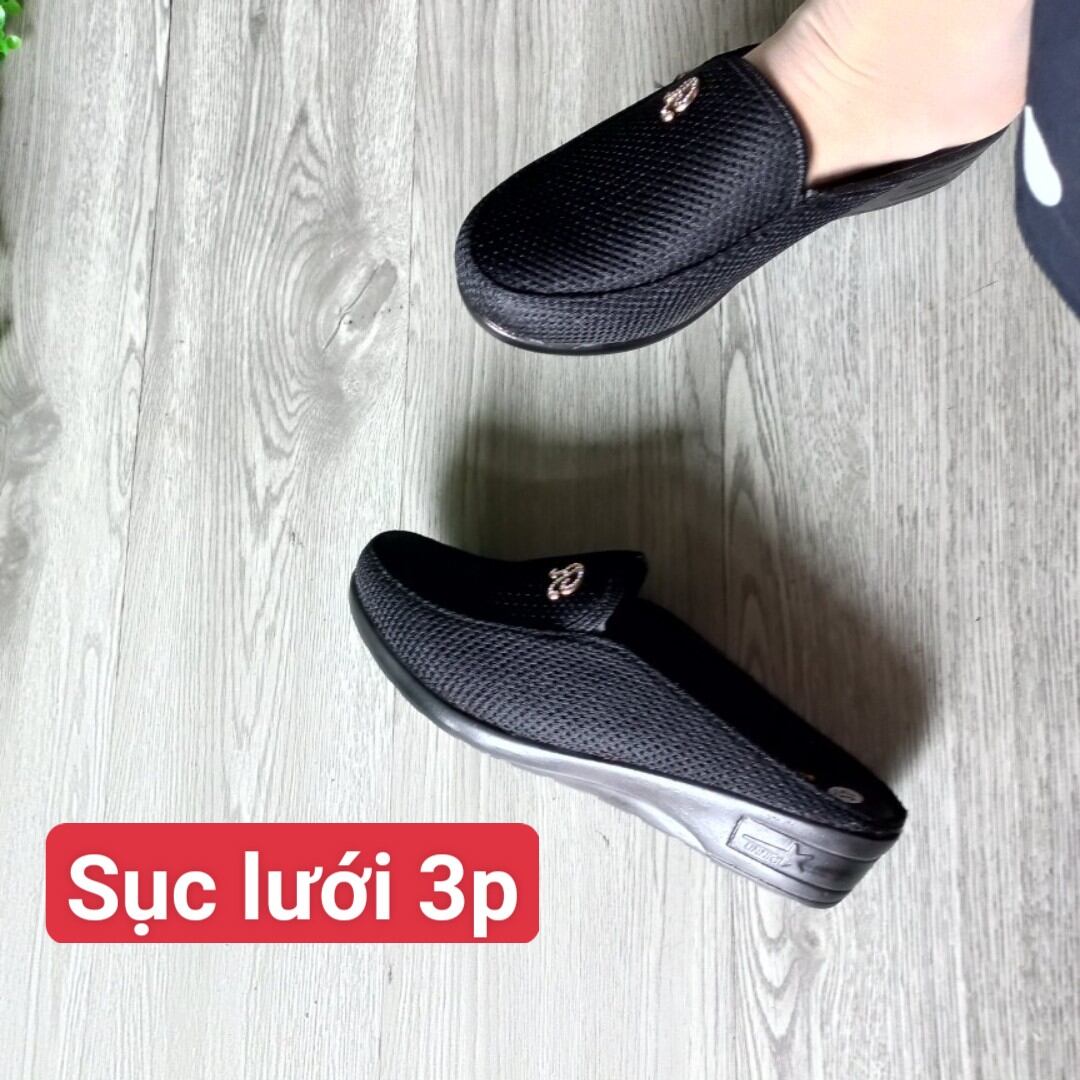 Sục thể thao đen lưới. đen da[ảnh thật]