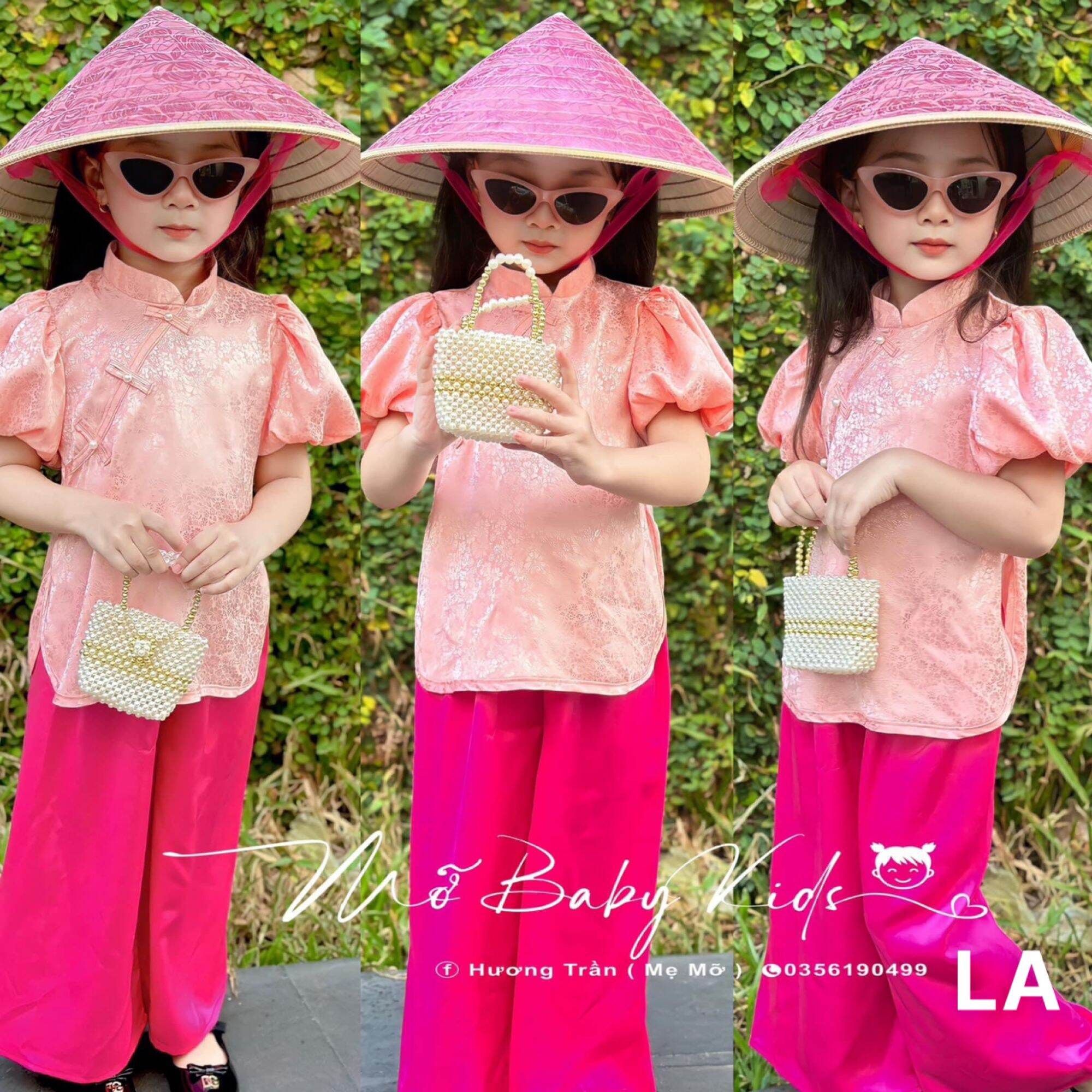 Bộ bà ba gấm lụa kèm bờm cho bé gái 10-30kg