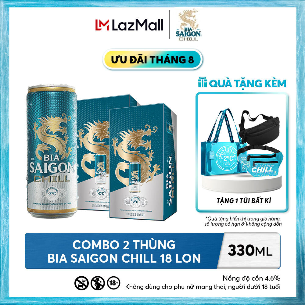 Nồng Độ Cồn 4.6% - Combo 2 Thùng 18 Lon Bia Sài Gòn Chill 330ml