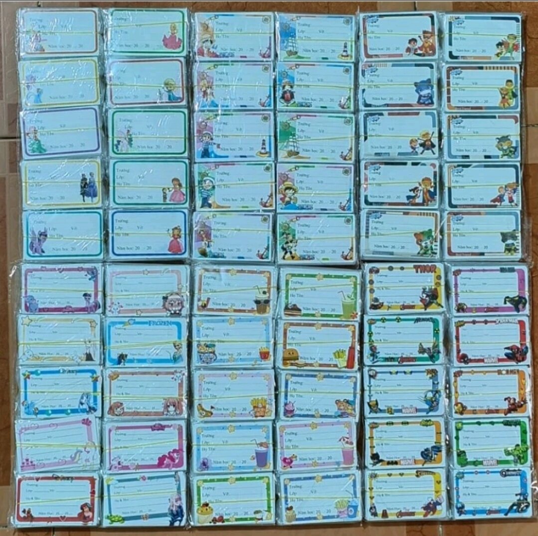 Combo 500 nhãn vở hoạt hình cho bé