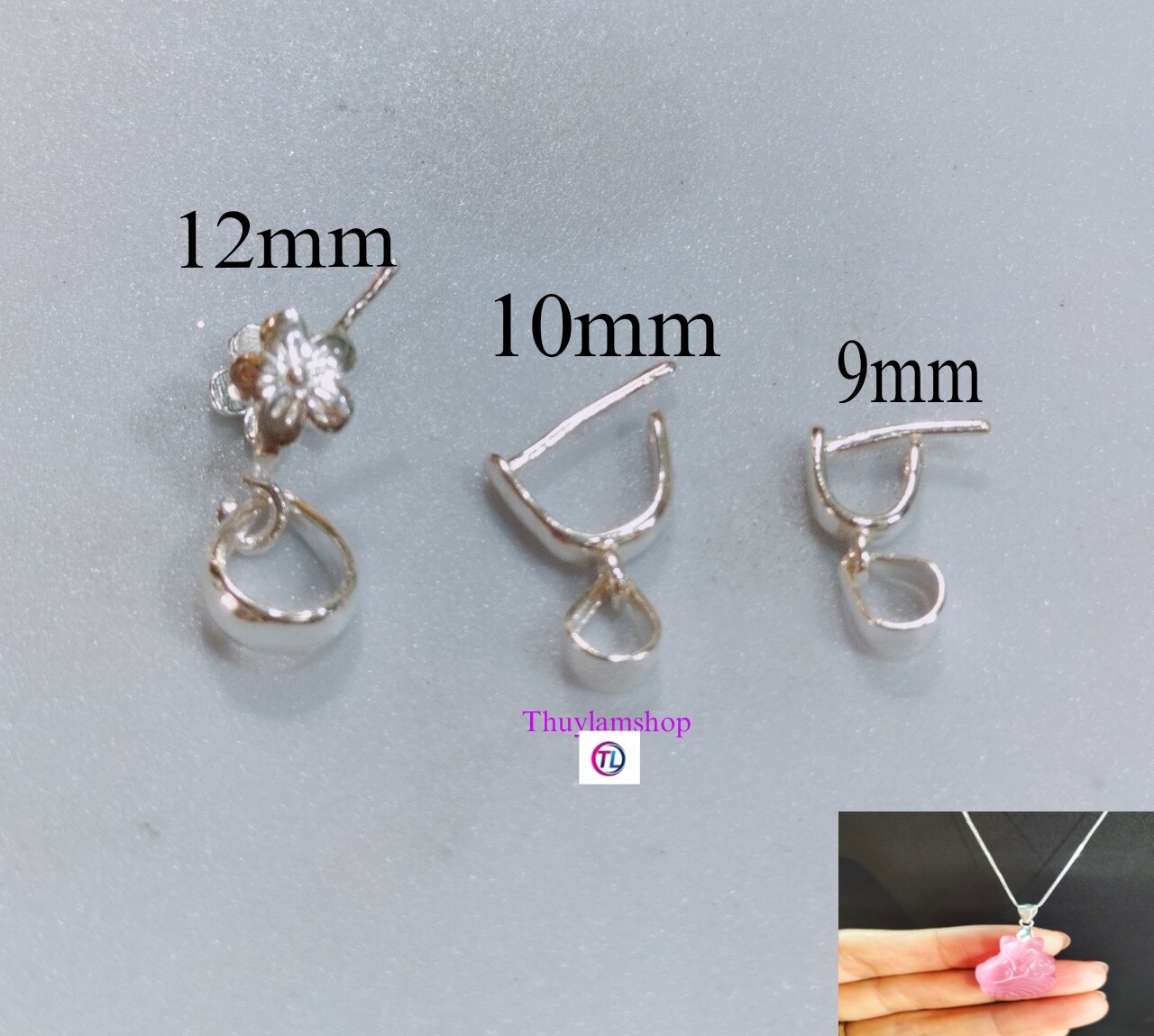 Kẹp mặt dây chuyền, kẹp linh vật đá phong thủy bạc 925 vĩnh viễm bảo hành