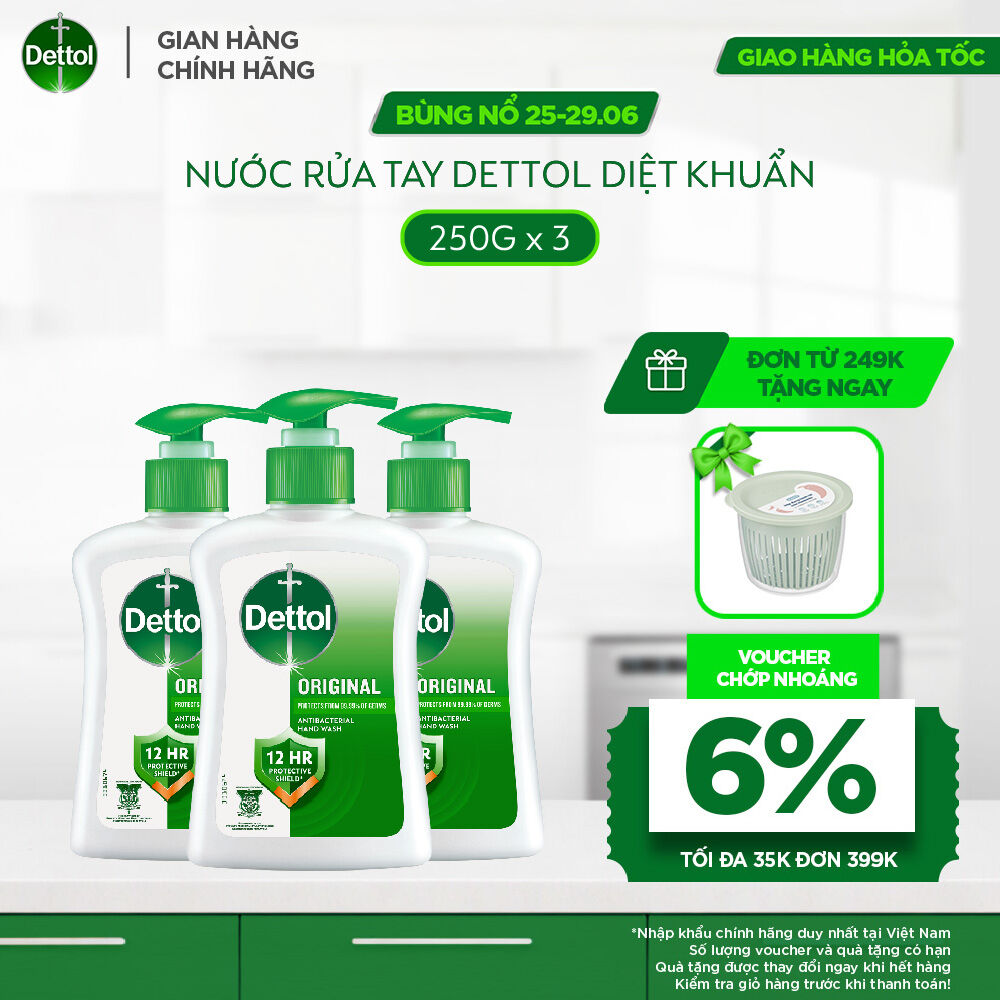 Combo 3 nước rửa tay Dettol kháng khuẩn hương tinh dầu thông – 250g/chai