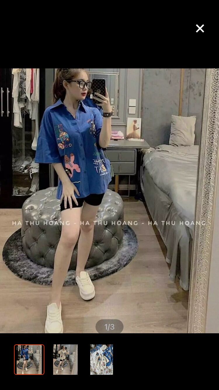 Set ngố áo somi gấu kèm quần ngố thun