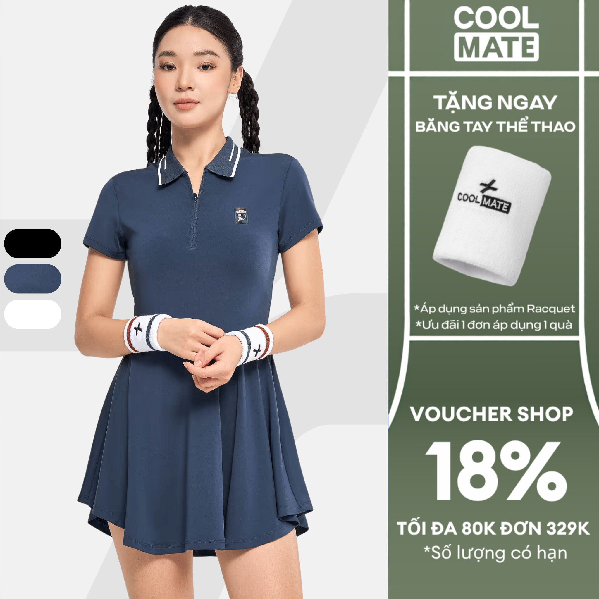[TẶNG BĂNG TAY]Váy Polo thể thao nữ Pickleball Dink Shot form chữ A ( có quần bảo hộ) năng động, tôn dáng, nhẹ, co giãn, thoáng khí - Coolmate Women