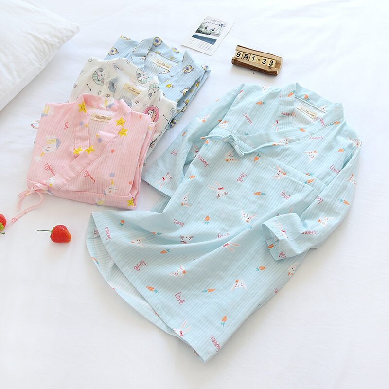Đồ Ngủ Vải Xô Cotton Thoáng Khí Mẫu Mỏng Trẻ Em Xuân Hè Váy Ngủ Dài Tay Bé Gái Hán Phục Em Bé Áo Choàng Ngủ Bố Mẹ Con Đáng Yêu
