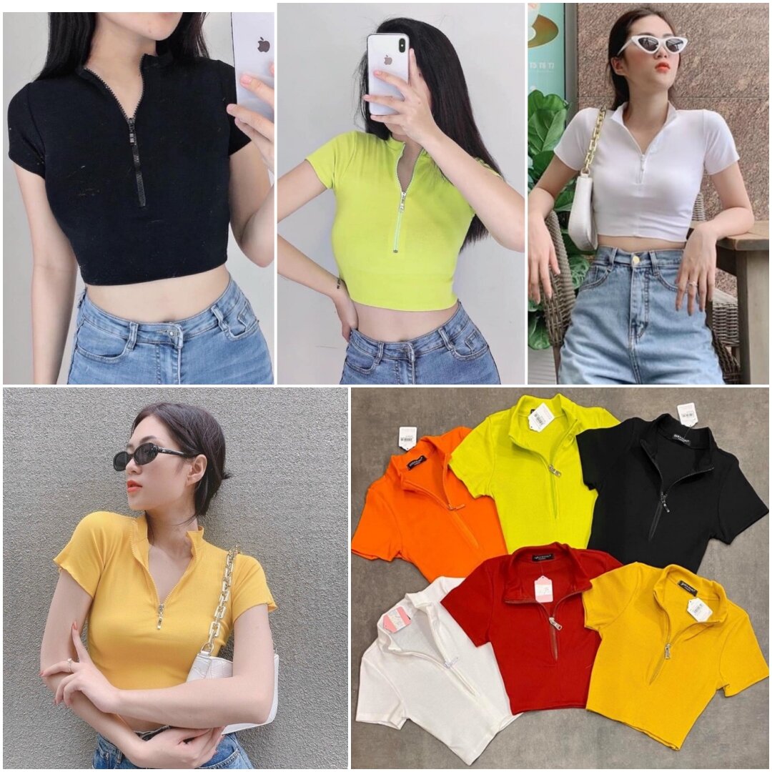 💕Áo Thun Dây Kéo Fom Croptop