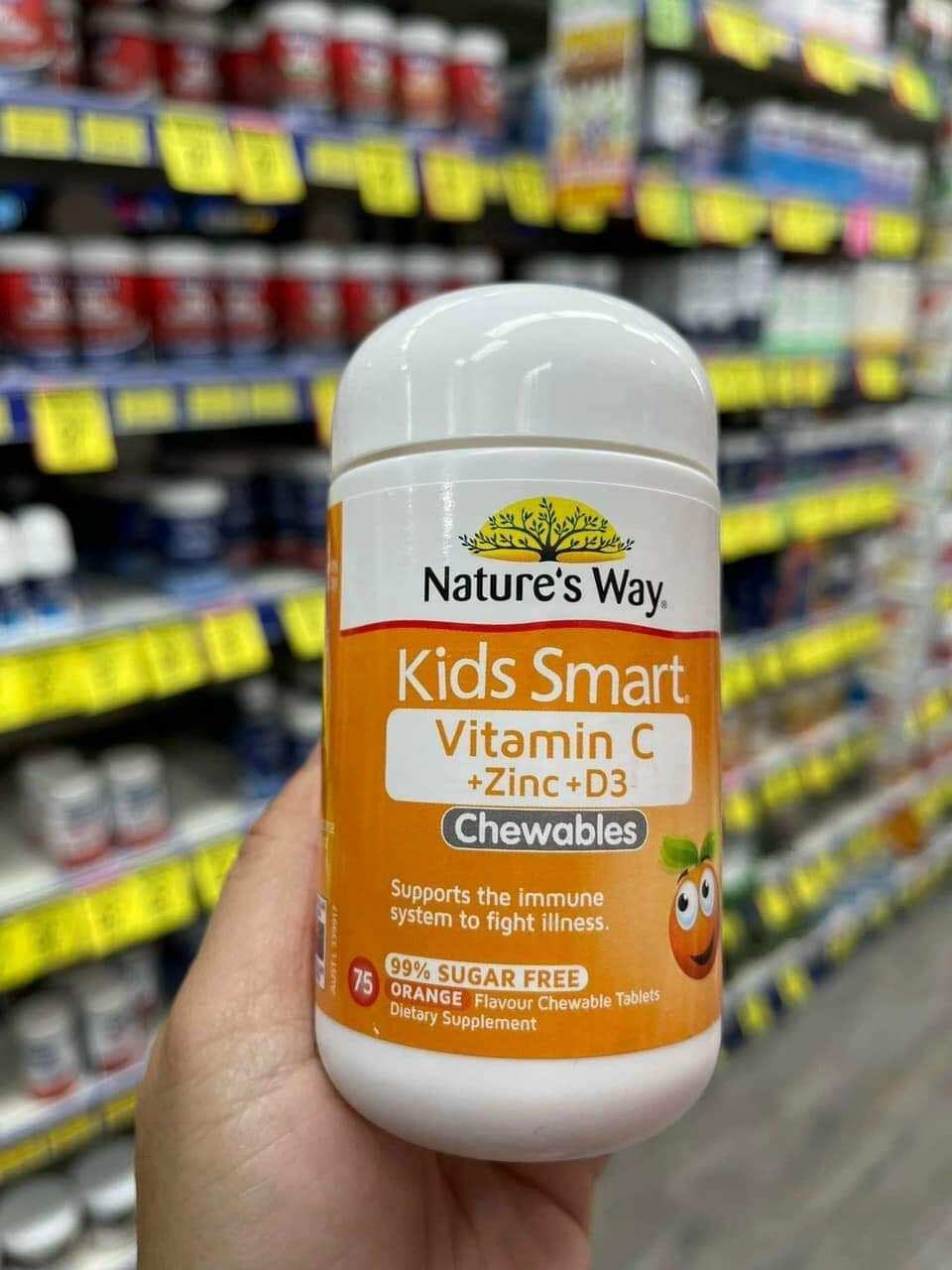 Viên Nhai Nature’s Way Kids Smart Vitamin C+ZinC+D3 Chewable Tablets Bổ Sung Vitamin Cho Bé Phát Triển Toàn Diện