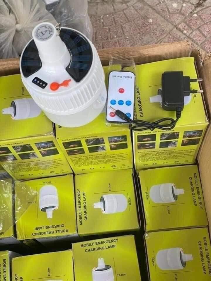 Bóng đèn led bulb tích điện năng lượng mặt trời siêu sáng 60w 80w 100w có điều khiển chống nước kèm sạc điện thông minh