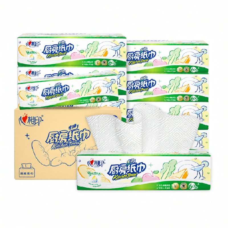 Khăn Giấy Nhà Bếp 2 Lớp Khăn Giấy Nhà Bếp Hút Dầu Giữ Nước 9 Gói 60 Tờ Khăn Giấy Nhà Bếp Dùng Một Lần Dày