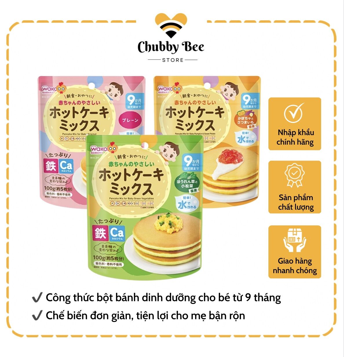 Bột làm bánh rán pancake Wakodo Nhật Bản cho bé từ 9 tháng