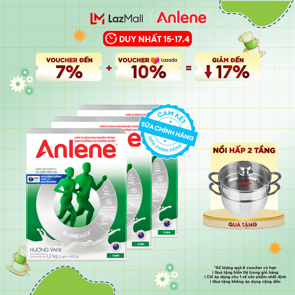 [Voucher giảm đến 26%]Combo 3 Sữa Bột Anlene Hương Vani 1.2Kg