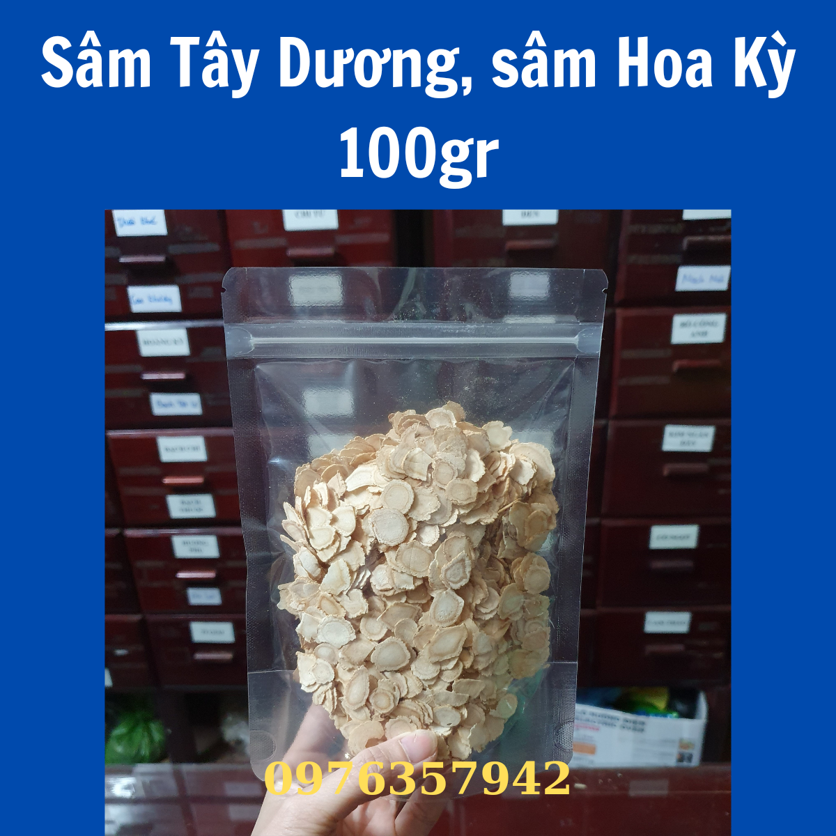 100gr Sâm Tây Dương bổ khí, dưỡng huyết, thanh nhiệt dùng pha trà, nấu canh, ngâm rịu
