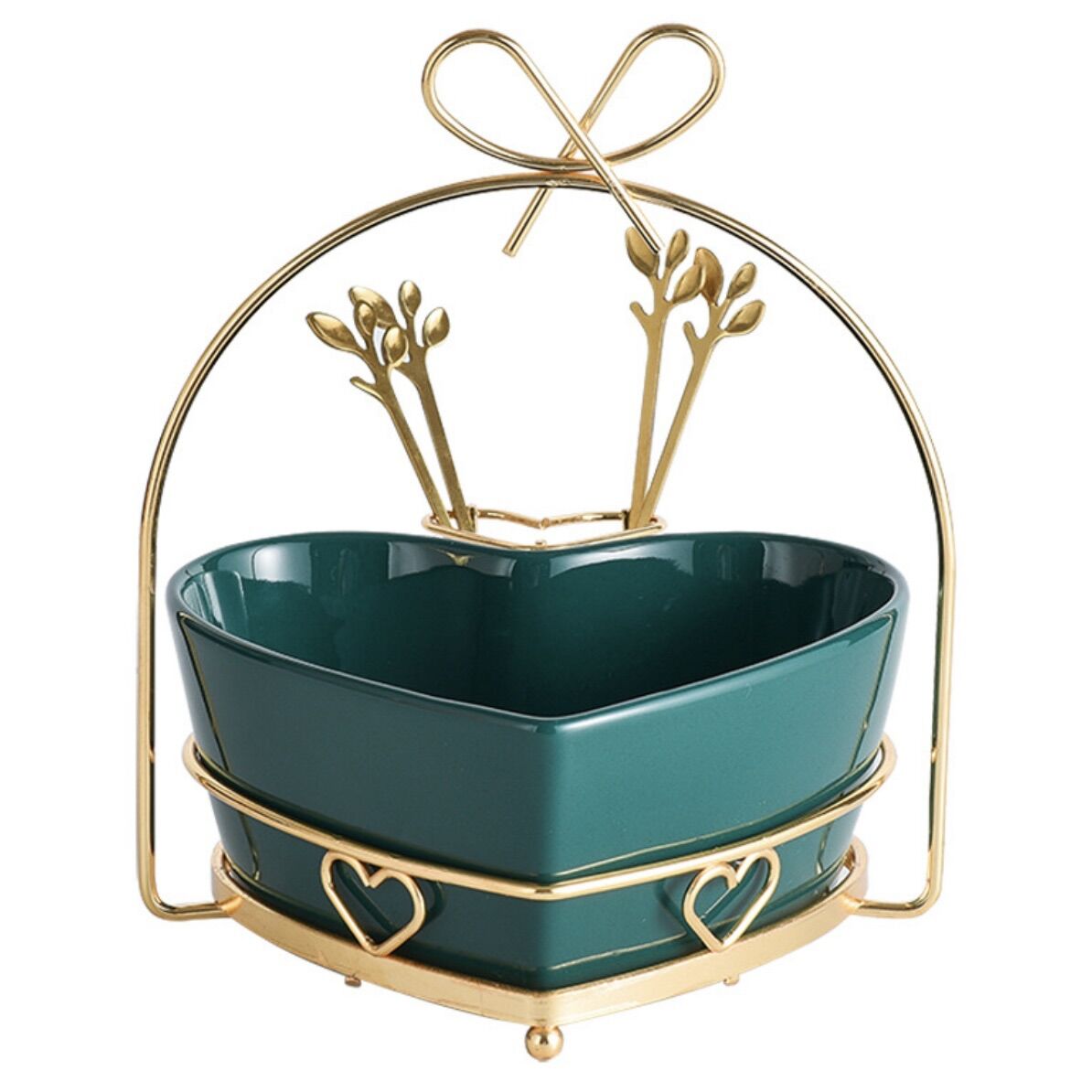 Giỏ sứ đựng trái cây sứ  hình tim kèm 4 dĩa