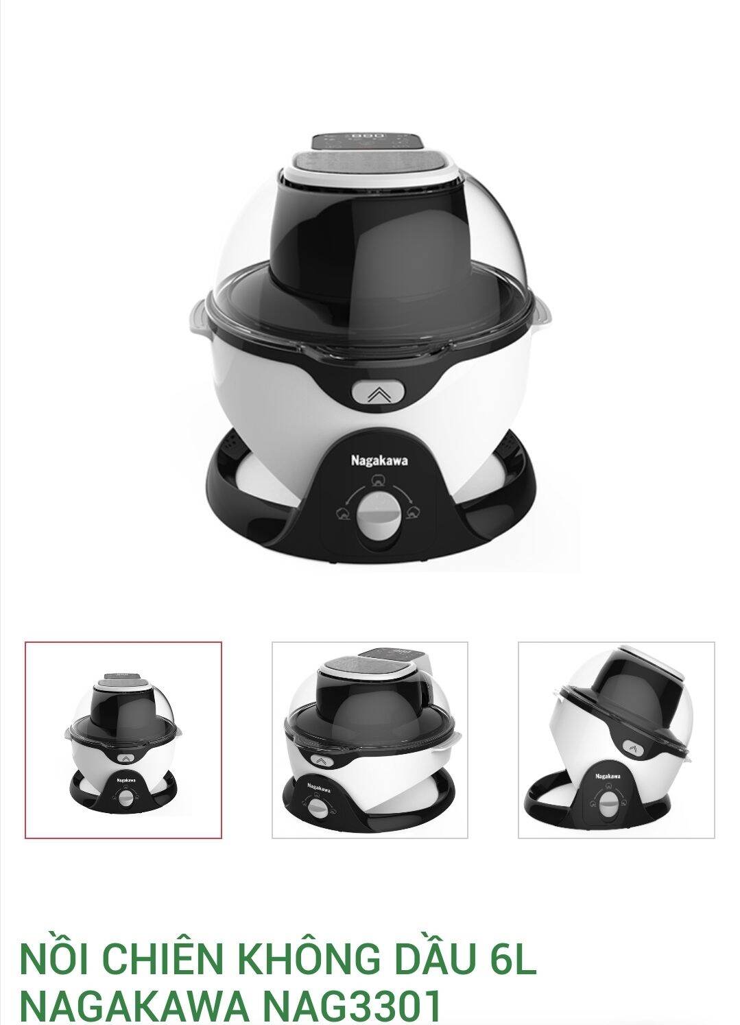 NỒI CHIÊN KHÔNG DẦU 6L NAGAKAWA NAG3301, Nồi có chế độ nghiêng 45⁰, Xoay 360⁰ đảo đều