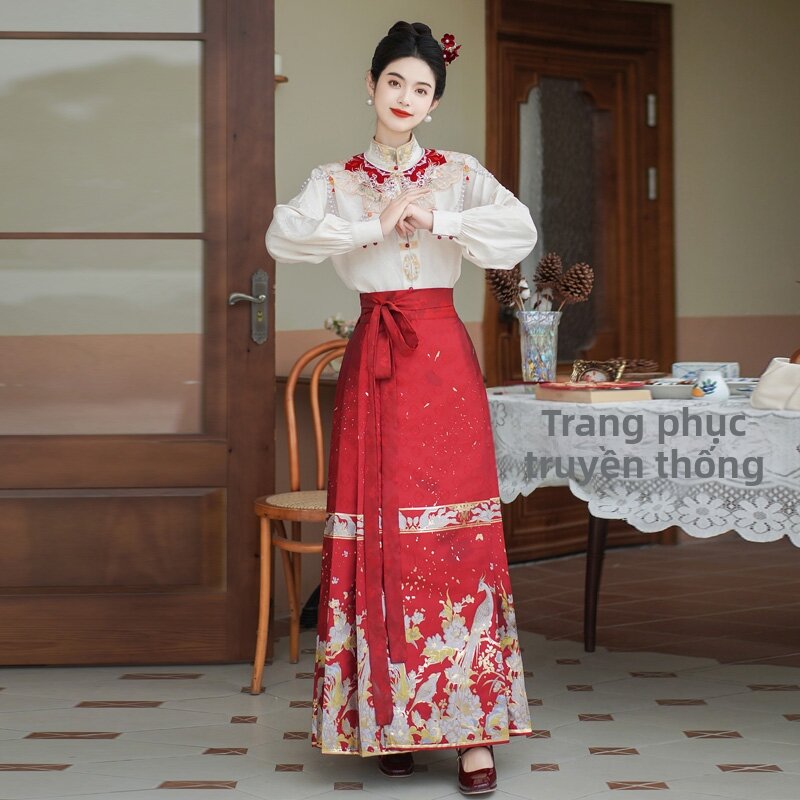Chân Váy Mặt Ngựa Phong Cách Minh Thêu Gấm