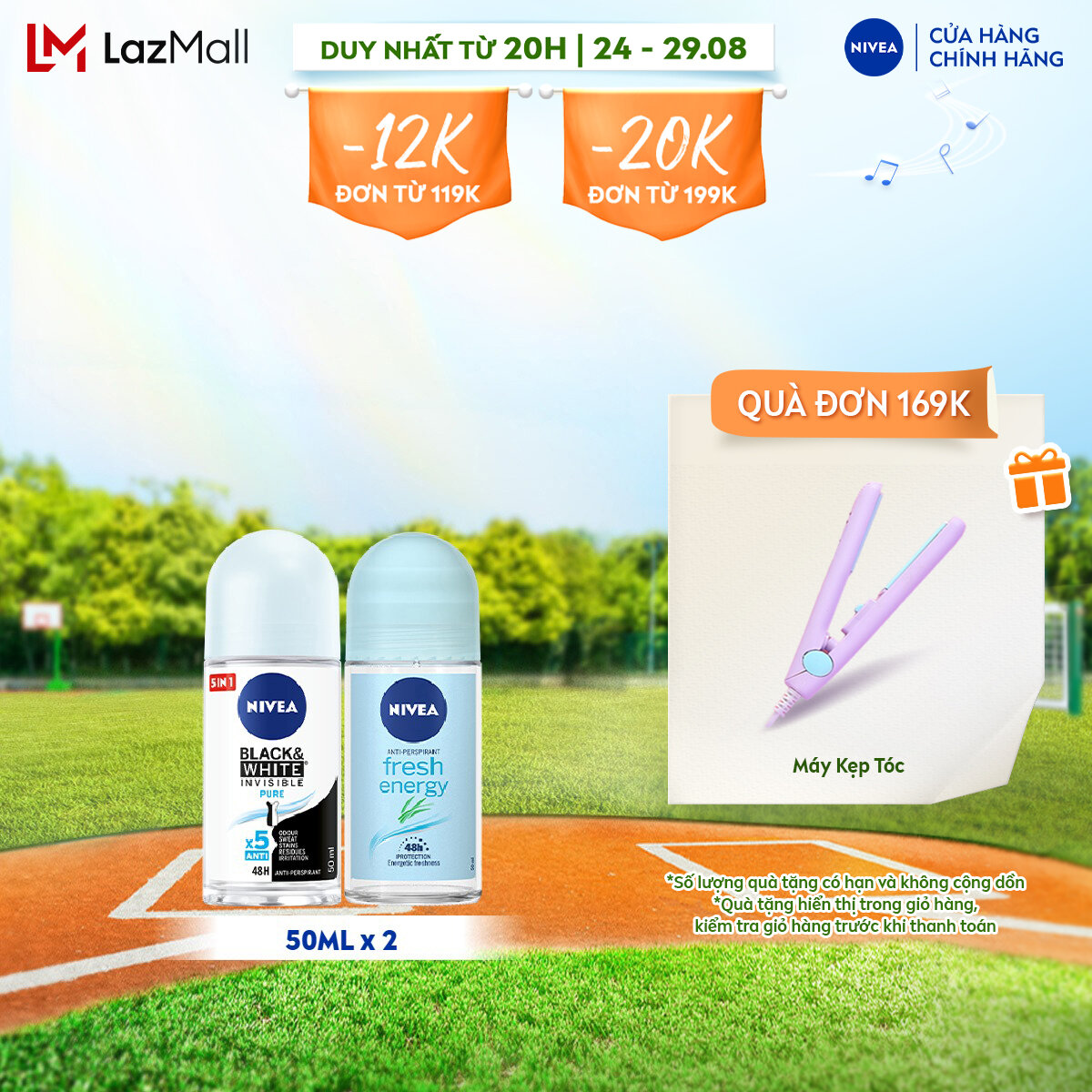 Lăn ngăn mùi nivea black&white 5in1 ngăn vệt ố vàng + lăn ngăn mùi nivea tươi mát sức sống