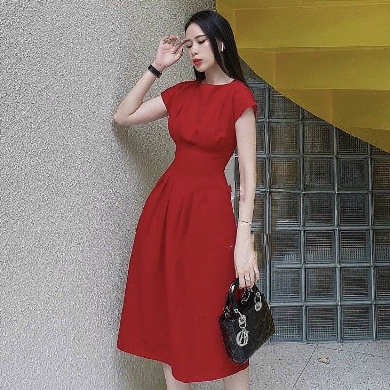 Đầm nữ dự tiệc xếp ly eo cực dể thương