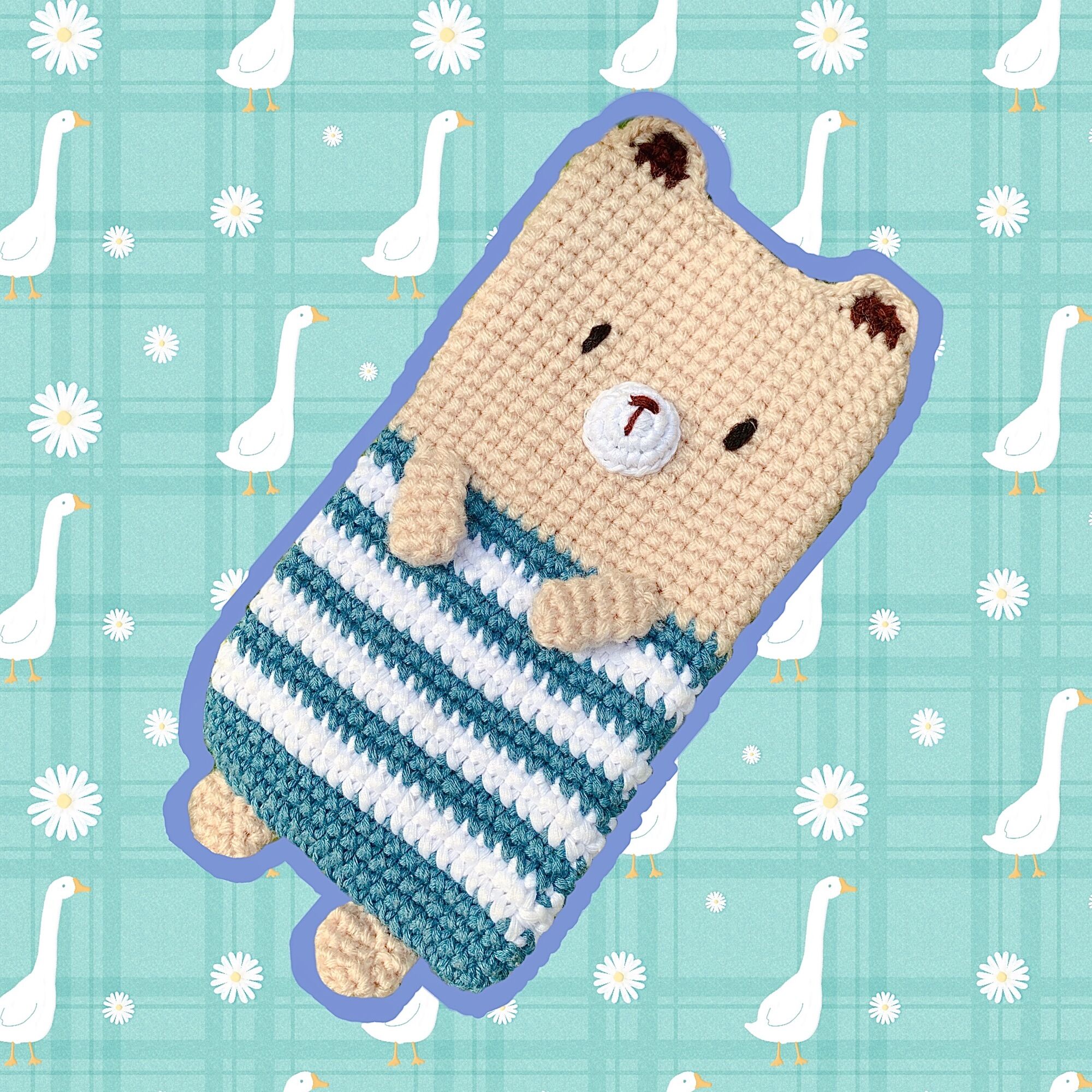 Túi đựng điện thoại bằng len Handmade/Case túi bảo vệ điện thoại bằng len Handmade hình Gấu sọc